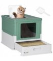PawHut Hooded Cat Litter Box, Portable Pet Toilet w/ Scoop, Tray - Green