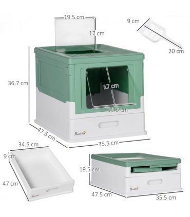 PawHut Hooded Cat Litter Box, Portable Pet Toilet w/ Scoop, Tray - Green