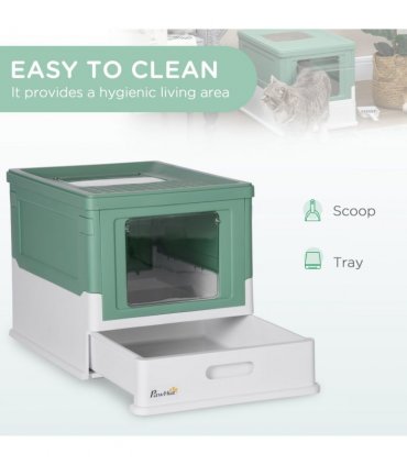 PawHut Hooded Cat Litter Box, Portable Pet Toilet w/ Scoop, Tray - Green