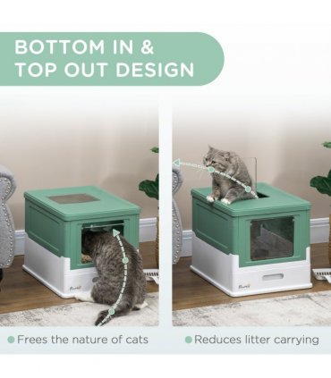 PawHut Hooded Cat Litter Box, Portable Pet Toilet w/ Scoop, Tray - Green