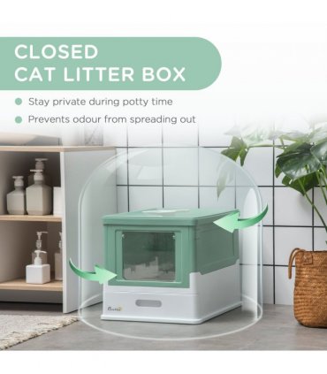 PawHut Hooded Cat Litter Box, Portable Pet Toilet w/ Scoop, Tray - Green