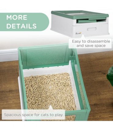 PawHut Hooded Cat Litter Box, Portable Pet Toilet w/ Scoop, Tray - Green