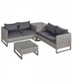 PE Rattan Grey 133cmx69cmx64cm Outdoor Sofa Set with Storage Table and Cushions