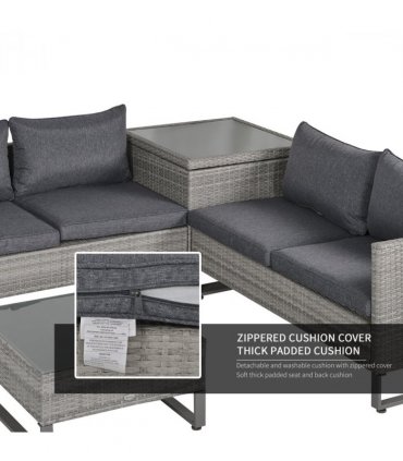PE Rattan Grey 133cmx69cmx64cm Outdoor Sofa Set with Storage Table and Cushions