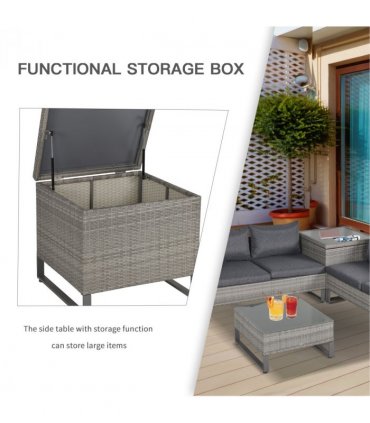 PE Rattan Grey 133cmx69cmx64cm Outdoor Sofa Set with Storage Table and Cushions