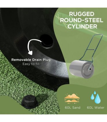 60L Steel Garden Roller Push Pull w/ Fillable Cylinder Water Rolling Drum