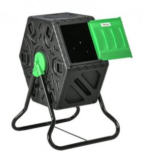 Garden Compost Bin - 65L Green and Black Steel 77H x 60L x 49W cm Rotation