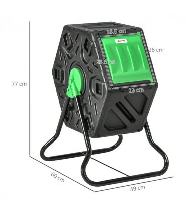 Garden Compost Bin - 65L Green and Black Steel 77H x 60L x 49W cm Rotation