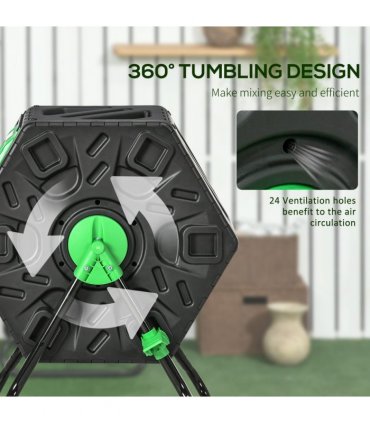 Garden Compost Bin - 65L Green and Black Steel 77H x 60L x 49W cm Rotation