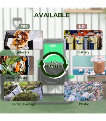 Garden Compost Bin - 65L Green and Black Steel 77H x 60L x 49W cm Rotation