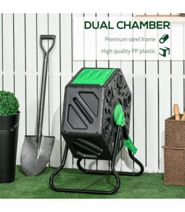 Garden Compost Bin - 65L Green and Black Steel 77H x 60L x 49W cm Rotation