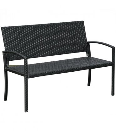 Outsunny Patio Rattan 2 Seater Garden Bench Love Seater Garden Armchair Black