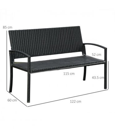 Outsunny Patio Rattan 2 Seater Garden Bench Love Seater Garden Armchair Black