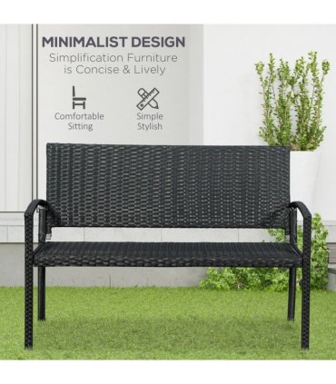 Outsunny Patio Rattan 2 Seater Garden Bench Love Seater Garden Armchair Black