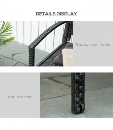 Outsunny Patio Rattan 2 Seater Garden Bench Love Seater Garden Armchair Black