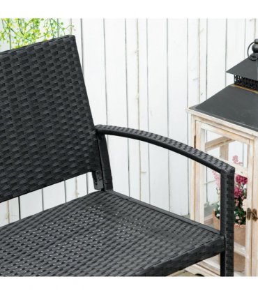 Outsunny Patio Rattan 2 Seater Garden Bench Love Seater Garden Armchair Black