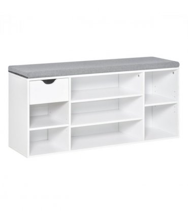 HOMCOM Shoe Storage Cabinet Bench w/ Cushion Adjustable Shelves White and Grey