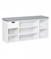 HOMCOM Shoe Storage Cabinet Bench w/ Cushion Adjustable Shelves White and Grey