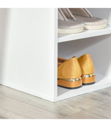 HOMCOM Shoe Storage Cabinet Bench w/ Cushion Adjustable Shelves White and Grey