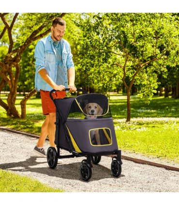 PawHut Foldable Dog Carriage w/ Universal Wheels, Shock Absorber - Grey