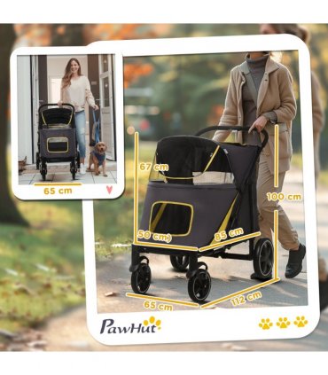 PawHut Foldable Dog Carriage w/ Universal Wheels, Shock Absorber - Grey