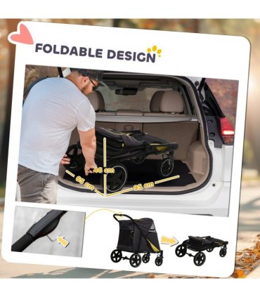 PawHut Foldable Dog Carriage w/ Universal Wheels, Shock Absorber - Grey