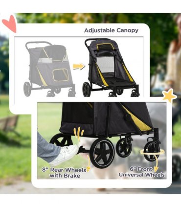 PawHut Foldable Dog Carriage w/ Universal Wheels, Shock Absorber - Grey