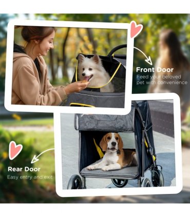 PawHut Foldable Dog Carriage w/ Universal Wheels, Shock Absorber - Grey