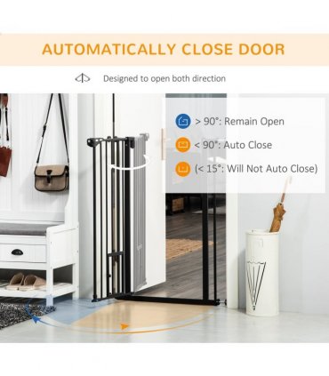 PawHut Extra Tall Dog Gate with Cat Door Auto Close for Stairs 74-101 cm Wide