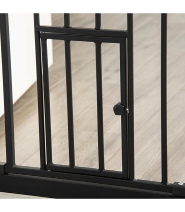 PawHut Extra Tall Dog Gate with Cat Door Auto Close for Stairs 74-101 cm Wide