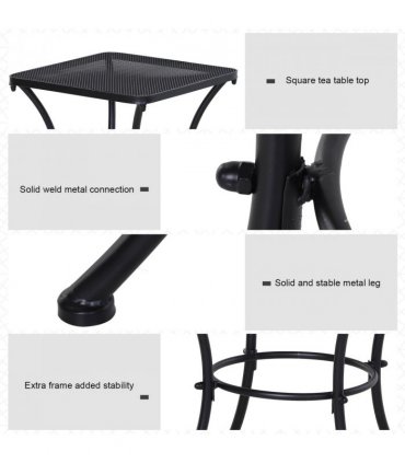 Outsunny 45cm Square Metal Outdoor Patio Bistro Table Coffee Desk Black