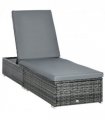 Outsunny Patio Rattan Chaise Lounge Garden Pool Wicker Sun Lounger Adjustable