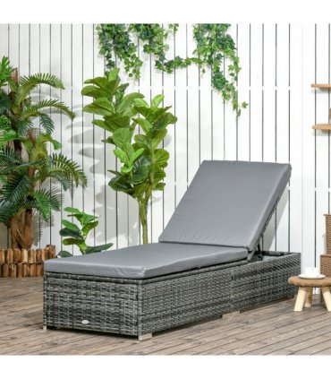Outsunny Patio Rattan Chaise Lounge Garden Pool Wicker Sun Lounger Adjustable