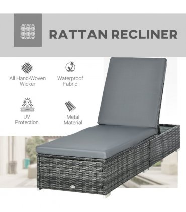 Outsunny Patio Rattan Chaise Lounge Garden Pool Wicker Sun Lounger Adjustable