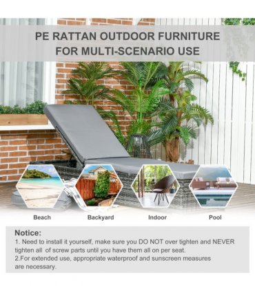 Outsunny Patio Rattan Chaise Lounge Garden Pool Wicker Sun Lounger Adjustable