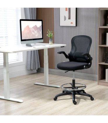 Vinsetto Draughtsman Chair Tall Office Chair w/ Adjustable Footrest Ring Black