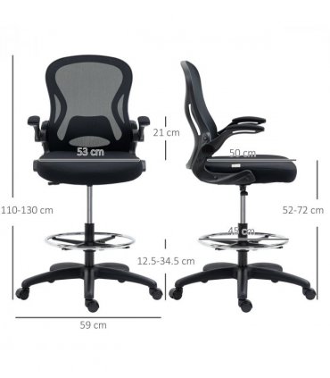 Vinsetto Draughtsman Chair Tall Office Chair w/ Adjustable Footrest Ring Black