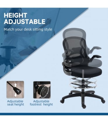 Vinsetto Draughtsman Chair Tall Office Chair w/ Adjustable Footrest Ring Black