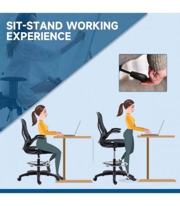 Vinsetto Draughtsman Chair Tall Office Chair w/ Adjustable Footrest Ring Black