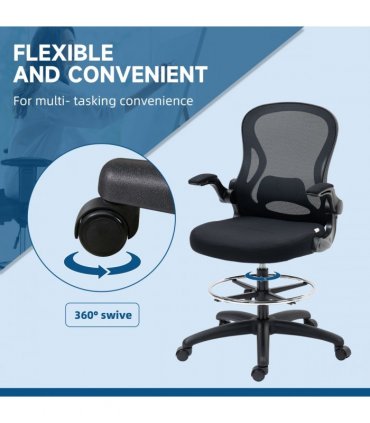 Vinsetto Draughtsman Chair Tall Office Chair w/ Adjustable Footrest Ring Black