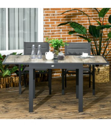Outdoor Dining Table Aluminium Beige 160L x 80W x 75H cm Extendable Wood-Effect