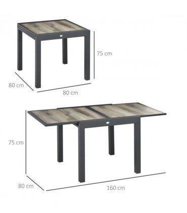 Outdoor Dining Table Aluminium Beige 160L x 80W x 75H cm Extendable Wood-Effect