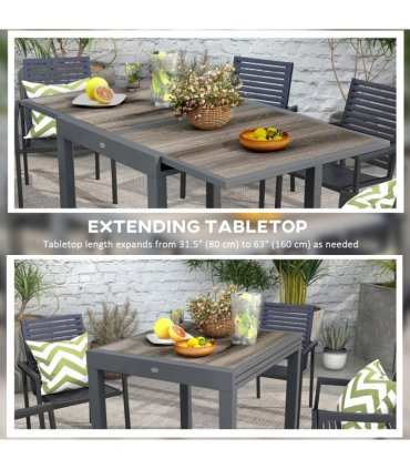 Outdoor Dining Table Aluminium Beige 160L x 80W x 75H cm Extendable Wood-Effect