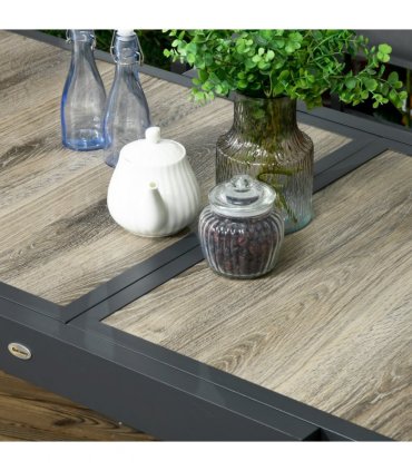 Outdoor Dining Table Aluminium Beige 160L x 80W x 75H cm Extendable Wood-Effect