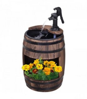 Garden Fountain Water Pump Solid Fir Wood Carbonised Finish 27cm x 27cm x 59cm
