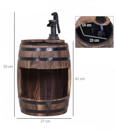 Garden Fountain Water Pump Solid Fir Wood Carbonised Finish 27cm x 27cm x 59cm