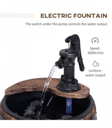Garden Fountain Water Pump Solid Fir Wood Carbonised Finish 27cm x 27cm x 59cm