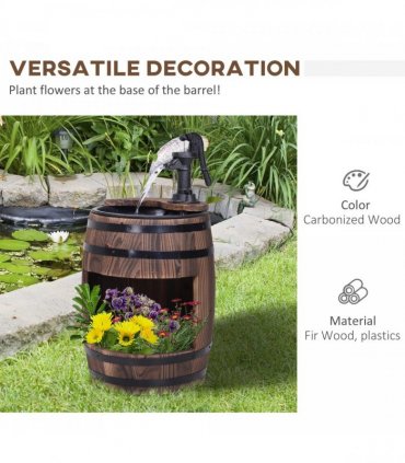 Garden Fountain Water Pump Solid Fir Wood Carbonised Finish 27cm x 27cm x 59cm