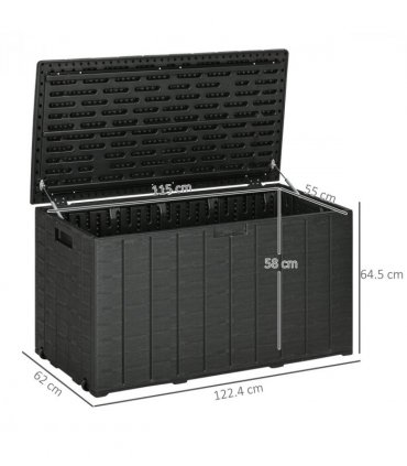 Outsunny 336 Litre Rolling Outdoor Garden Storage Box, Plastic Container, Black