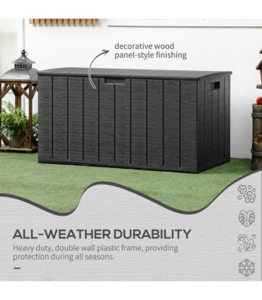 Outsunny 336 Litre Rolling Outdoor Garden Storage Box, Plastic Container, Black